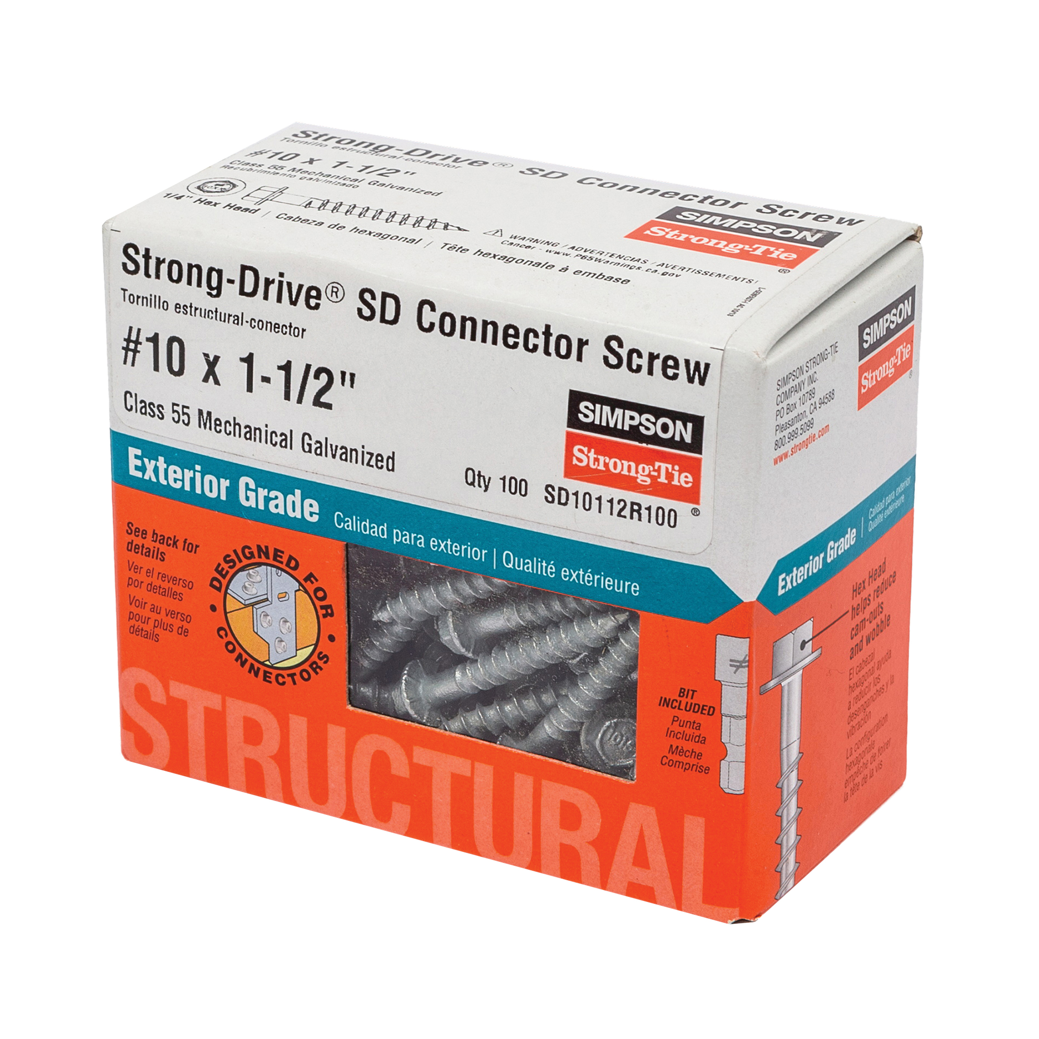 Strong-Drive SD SD10112R100 Connector Screw, #10 Thread, 1-1/2 in L, Serrated Thread, Hex Head