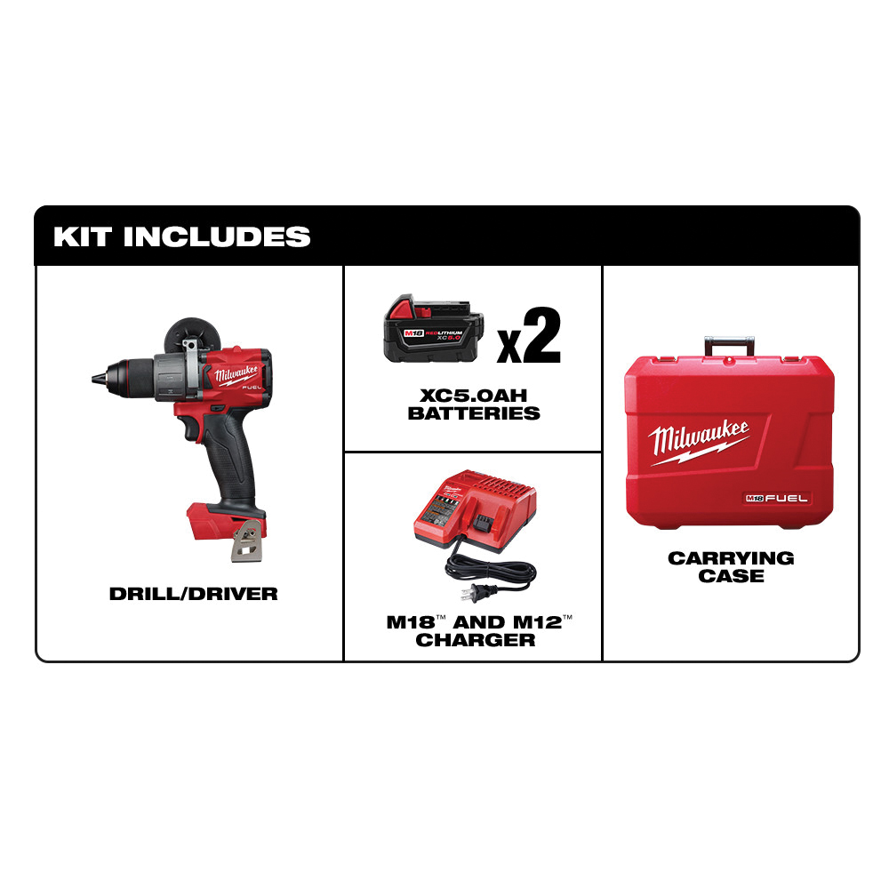 Milwaukee M18 FUEL 2803-22 Drill/Driver Kit, Battery Included, 18 V, 1/2 in Chuck, Ratcheting Chuck - 2
