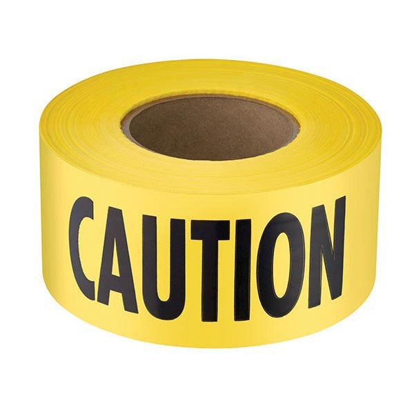 77-1001 Barricade Tape, 1000 ft L, 3 in W, Plastic Backing, Yellow