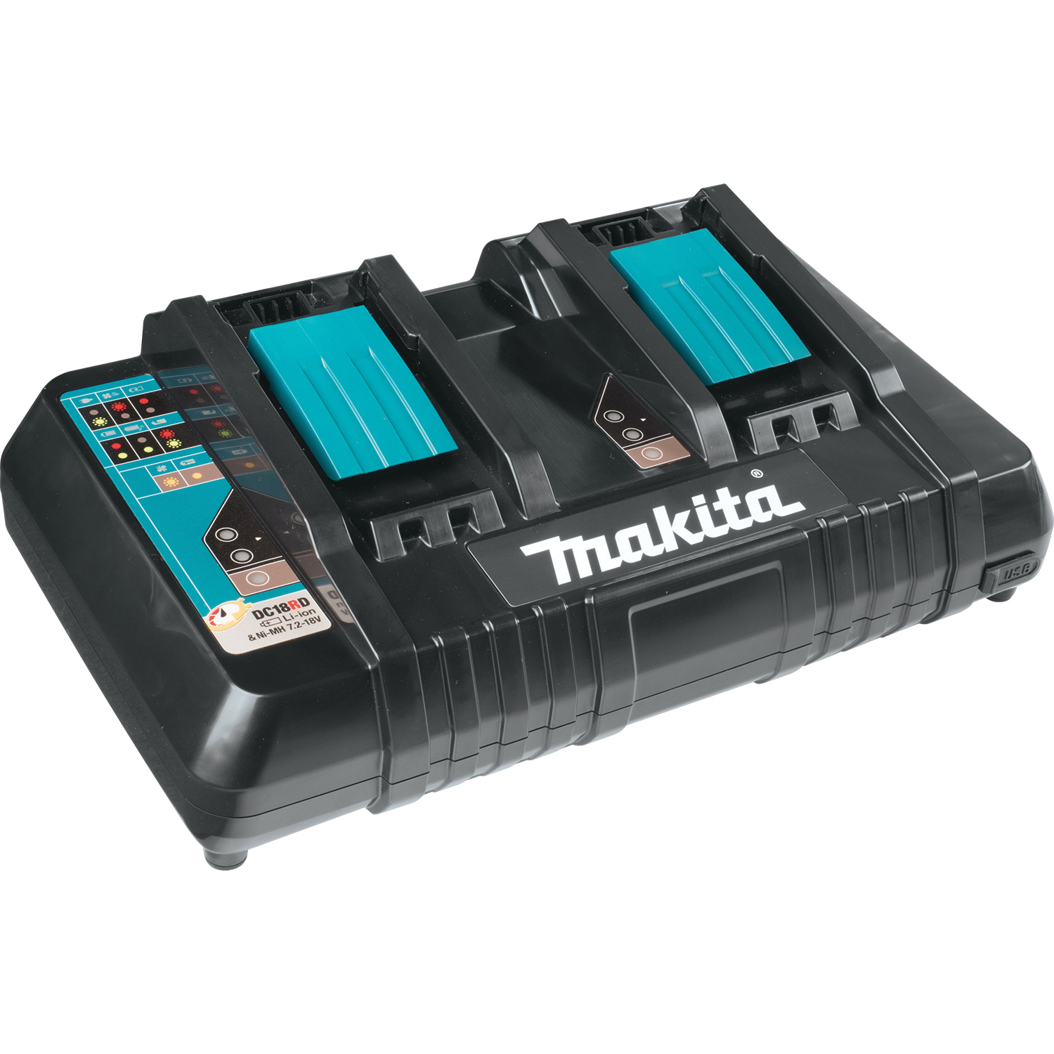 DC18RD Dual Port Battery Charger, 120 VAC Input, 14.4, 18 V Output, 2 to 6 Ah, Battery Included: No