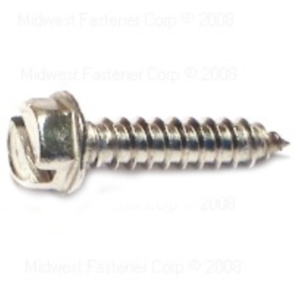 11138 Screw, #8 Thread, 1/2 in L, Washer Head, Hex, Slotted Drive, Stainless Steel, 1 PK