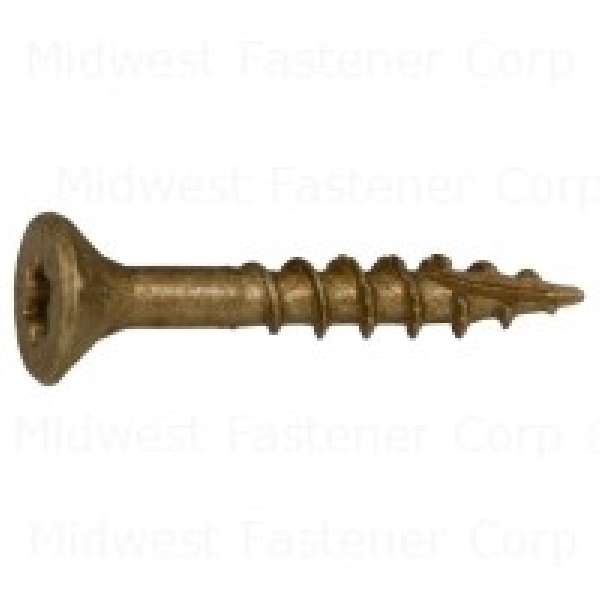 50749 Deck Screw, #9 Thread, 1-1/4 in L, Serrated Thread, Bugle Head, Star Drive, Type 17 Point, Tan, Steel
