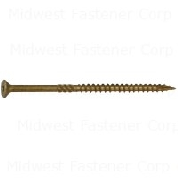 50757 Deck Screw, #10 Thread, 4 in L, Serrated Thread, Bugle Head, Star Drive, Type 17 Point, Tan, Steel