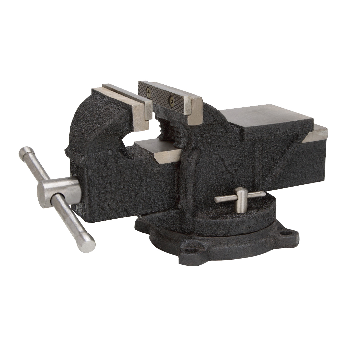 JL25011 Bench Vise, 4 in Jaw Opening, 3/8 in W Jaw, 2-1/4 in D Throat, Cast Iron/Steel, Serrated Jaw