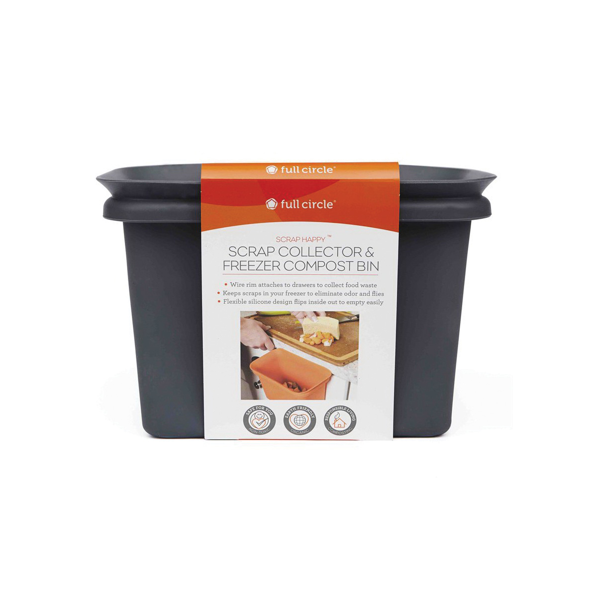Full Circle FC11302-S Compost Collector, 0.6 gal Capacity, Silicone/Steel, Slate, 5.2 in W, 8.27 in D, 5.51 in H - 2