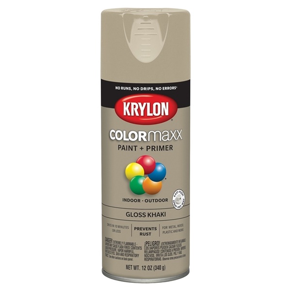 K05526007 Enamel Spray Paint, Gloss, Khaki, 12 oz, Can