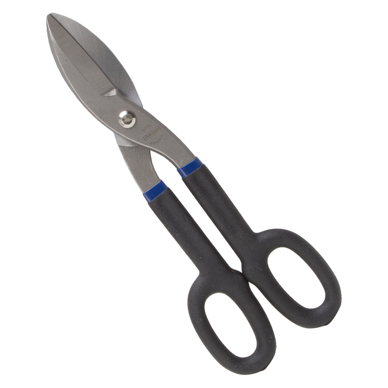 TS-01412 Snip, 12 in OAL, 3 in L Cut, Straight Cut, Carbon Steel Blade, Non-Slip Grip Handle, Black/Blue Handle