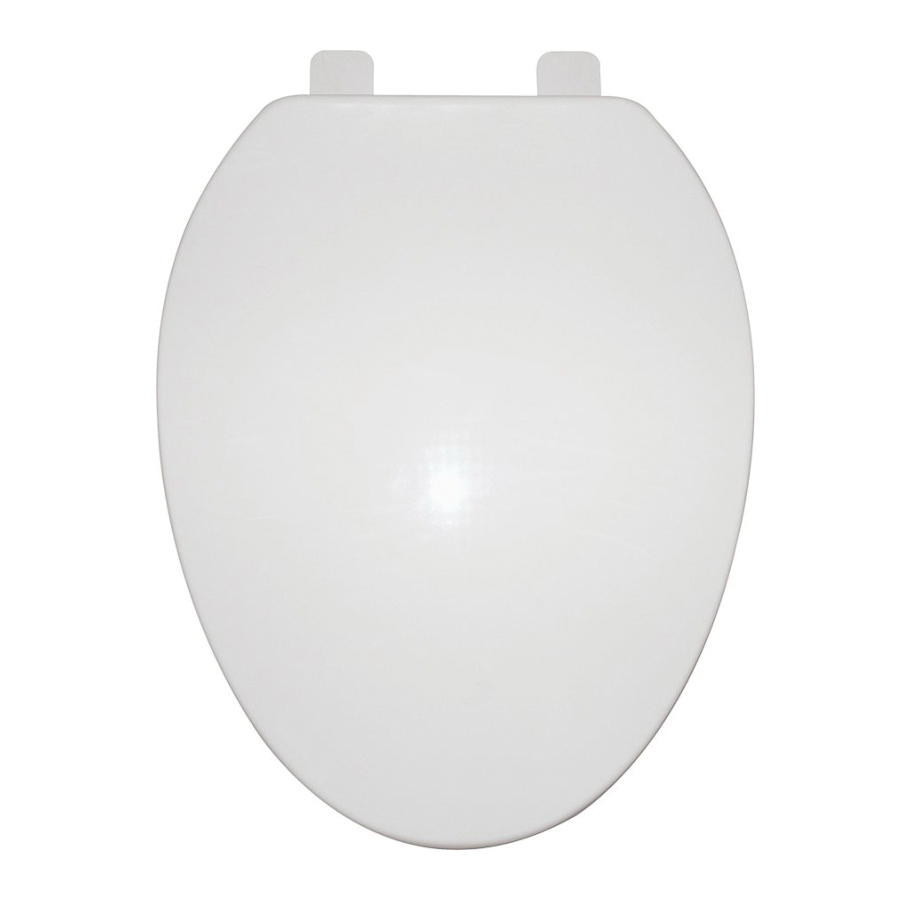 Q-019-WH Toilet Seat, Elongated, Polypropylene, White, Plastic Hinge