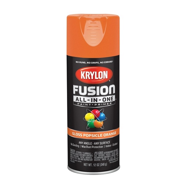 K02718007 Spray Paint, 12 oz Can, 25 sq-ft Coverage Area, Popsicle Orange, Exterior, Interior