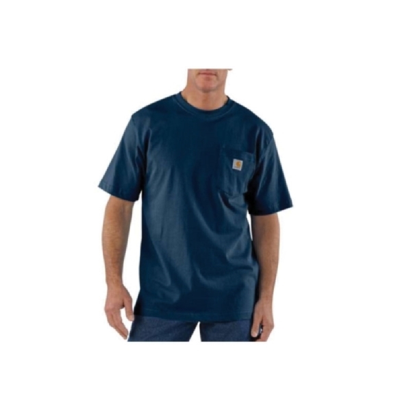 Carhartt K87-NVYREGSA T-Shirt, S, Regular, Cotton, Navy, Crew Neck Collar, Short Sleeve, Original Fit - 1