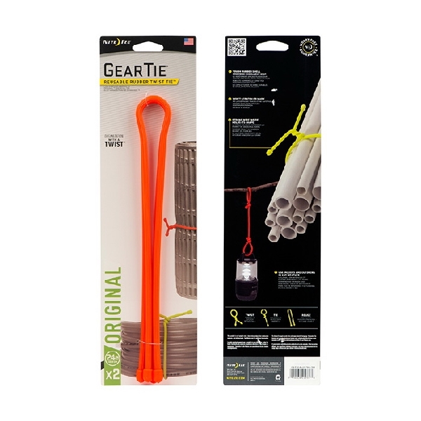 Gear Tie GT24-2PK-31 Twist-Tie, 0.4 in Dia, 24 in L, Rubber/Steel, Bright Orange