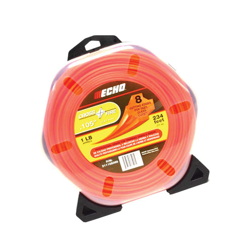 String Trimmer Line, Echo, X-Shaped Line, 0.105 in Dia, 234 ft L, Red - 1