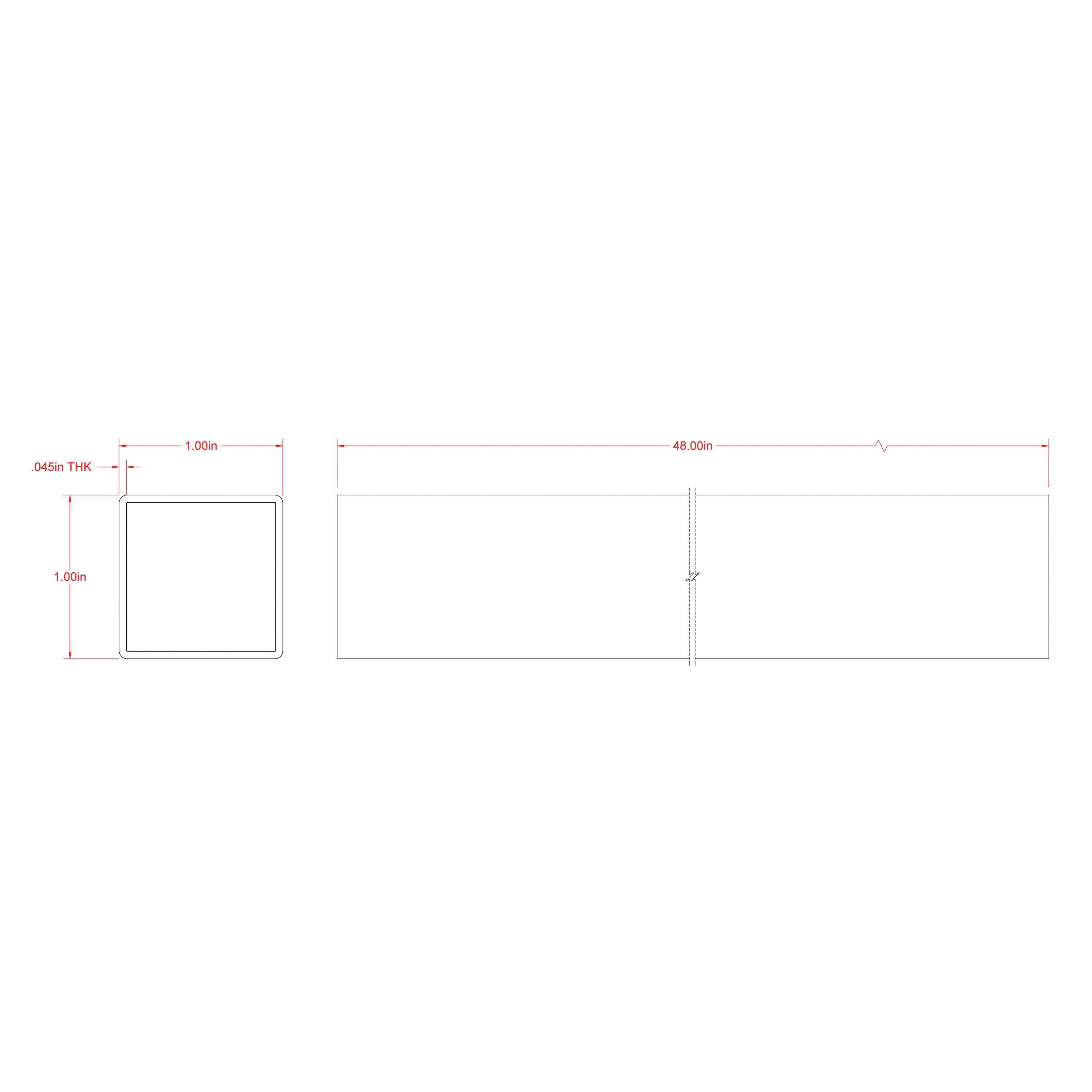 Steelworks 11742 Weldable Tube, Square, 4 ft L, 1 in W, 0.045 in Wall, Steel, Plain - 2