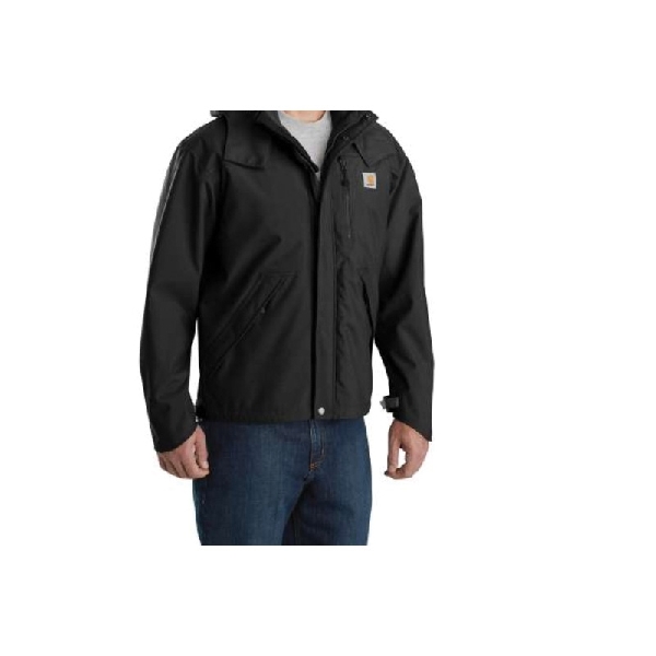 Carhartt J162-001REG2XLA Shoreline Jacket, 2XL, Nylon, Black, Hooded Collar, Zipper Closure, Regular - 1
