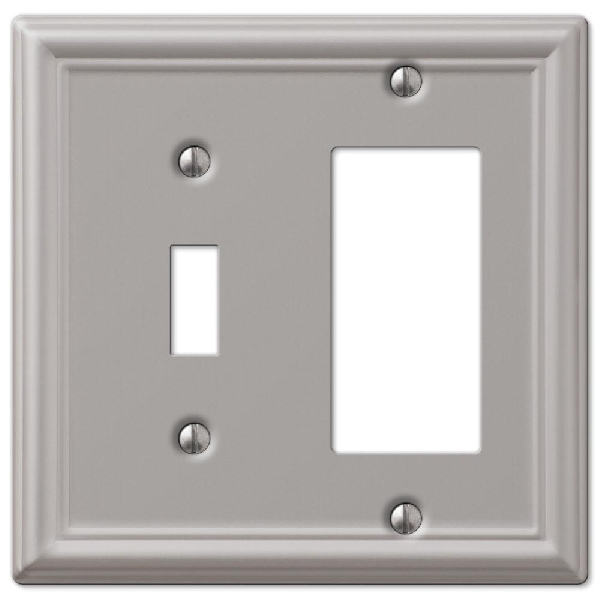 Amerelle Chelsea 149TRBN 1-Toggle Wallplate, 4-7/8 in L, 4-15/16 in W, 2-Gang, Steel, Brushed Nickel - 1