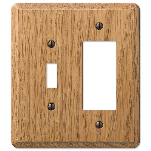 Amerelle Contemporary 901TRL 1-Toggle Wallplate, 5-3/8 in L, 4-5/8 in W, 2-Gang, Wood, Light Oak - 1