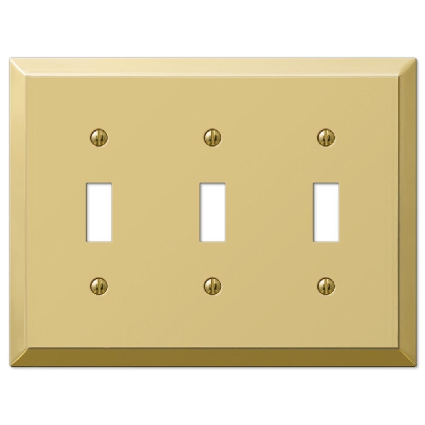 Amerelle Century 163TTTBR Toggle Wallplate, 4-15/16 in L, 6-1/2 in W, 3-Gang, Steel, Polished Brass - 1