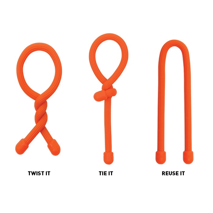 Gear Tie GTPP6-A1-R8 Twist-Tie, 1/4 in Dia, 6 in L, Rubber/Steel, Black/Bright Orange/Neon Yellow - 3