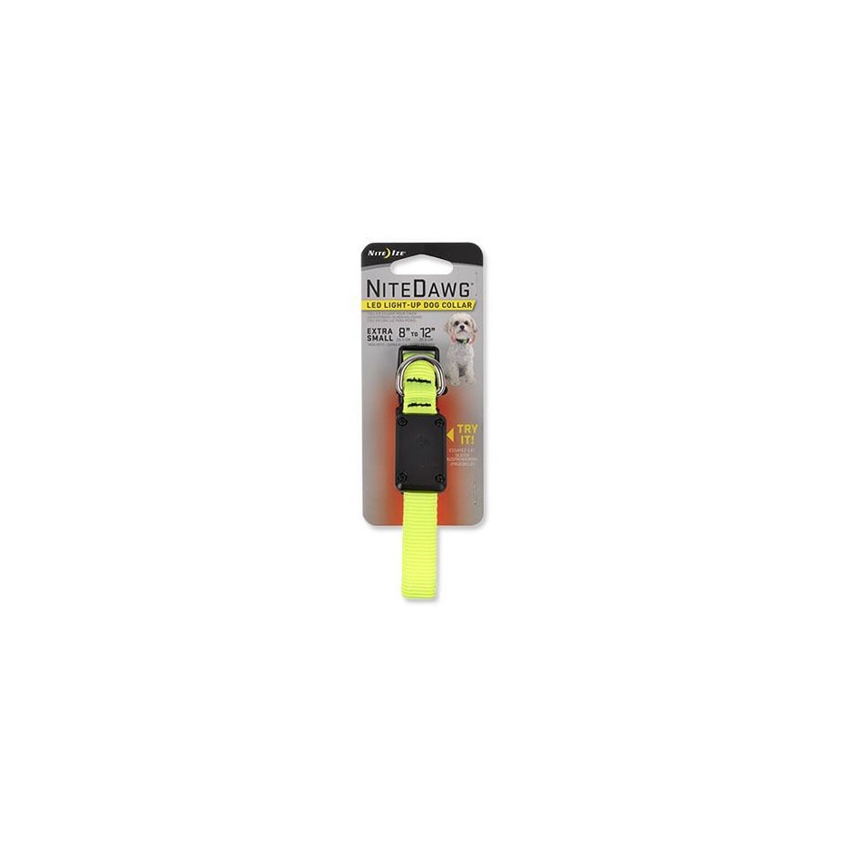 Nite Ize Nite Dawg NND-03-33XS Dog Collar, 8 to 12 in Neck, Nylon, Neon Yellow