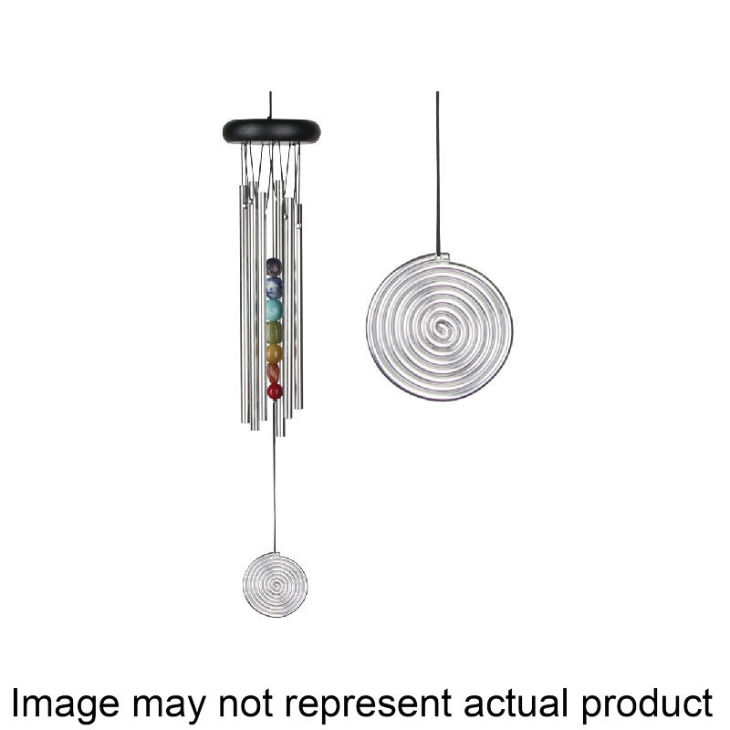 CC7 Wind Chime, Chakra, Seven Stones, Aluminum/Wood, Silver
