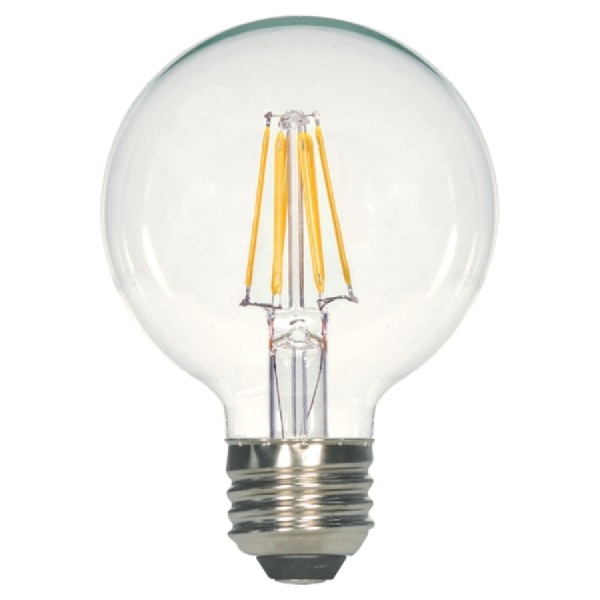 Satco S9564 Signature LED Bulb, Globe, G25 Lamp, 60 W Equivalent, E26 Lamp Base, Dimmable, Clear, Warm White Light
