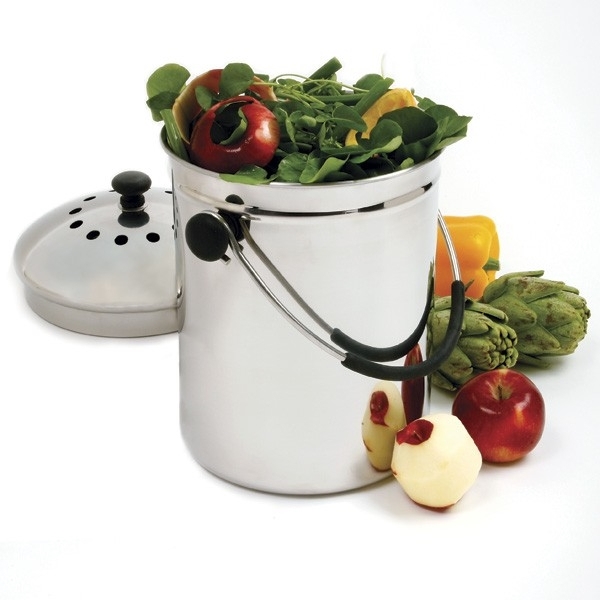 Norpro GRIP-EZ 95 Compost Keeper, 1 gal, 7-3/4 in Dia, 11 in H, Stainless Steel, Polished - 2