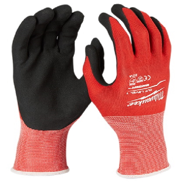48-22-8902 Gloves, Unisex, L, 7.53 to 7.73 in L, Nitrile, Red