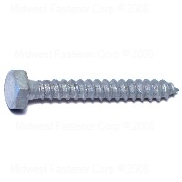 05557 Lag Screw, 1/4-10 Thread, 2 in OAL, 2 Grade, Galvanized Steel, SAE Measuring