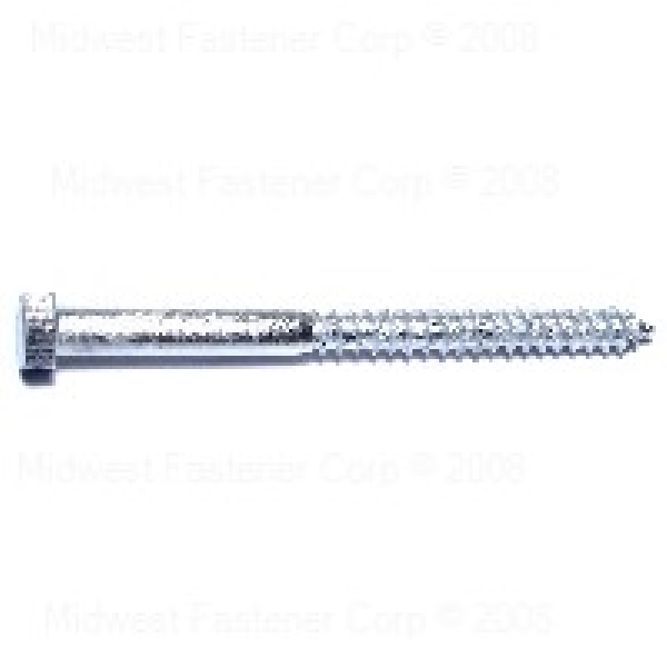 05585 Lag Screw, 3/8-7 Thread, 5 in OAL, 2 Grade, Galvanized Steel, SAE Measuring