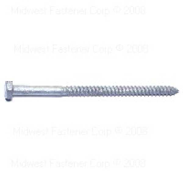 05562 Lag Screw, 1/4-10 Thread, 4-1/2 in OAL, 2 Grade, Galvanized Steel, SAE Measuring