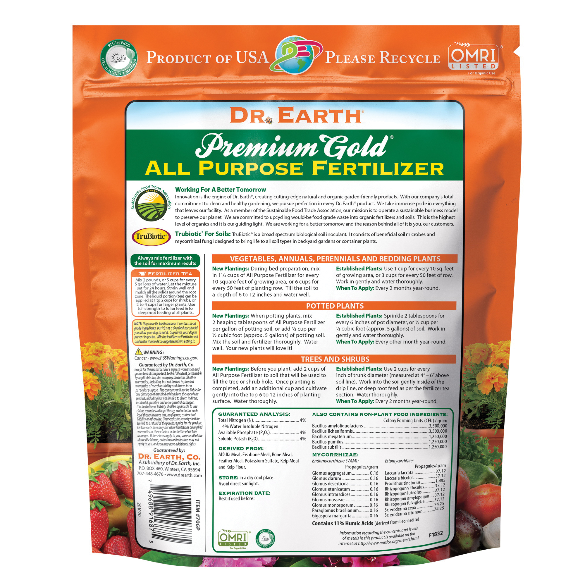 Organic All-Purpose Fertilizer, Dr. Earth, 4 lb, 4-4-4 N-P-K Ratio - 2