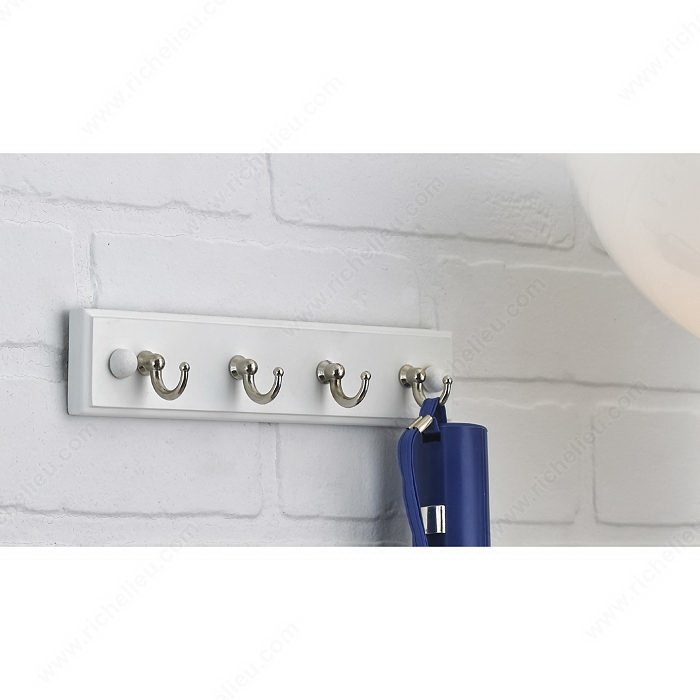 Richelieu T35121130 Utility Key Hook Board, 1-21/32 in L, 8-5/8 in W, Metal/Wood, White - 4