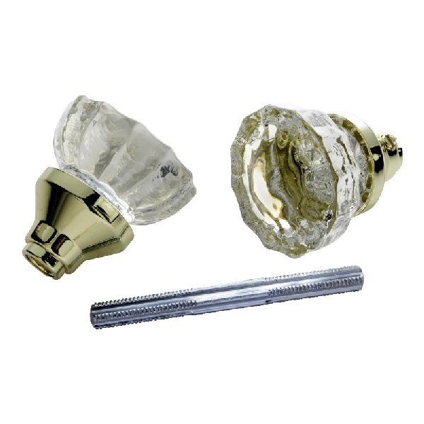 1140 Knob Set, Glass, Polished Brass