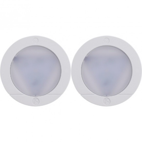 GE 25434 Puck Light, 2-Lamp, LED Lamp, 20 Lumens, 3500 K Color Temp, White Fixture