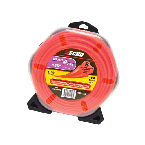 String Trimmer Line, Echo, X-Shaped Line, 0.155 in Dia, 126 ft L, Red - 1