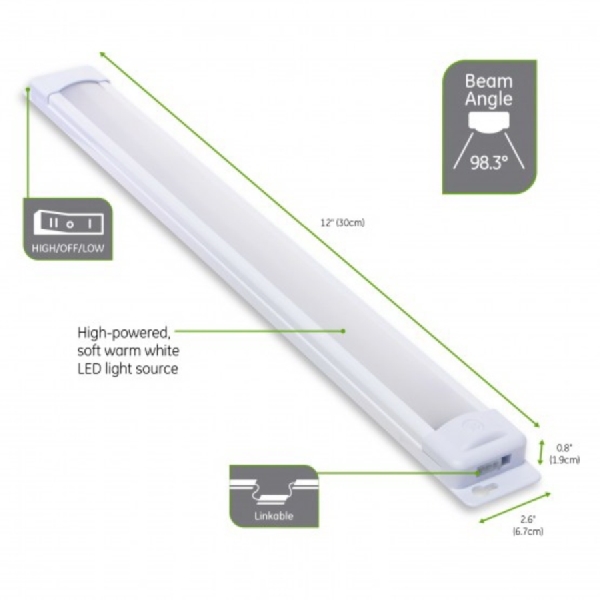 GE 38845-T1 Under Cabinet Light Fixture, 120 VAC, LED Lamp, 415 Lumens, 3000 K Color Temp, Plastic Fixture