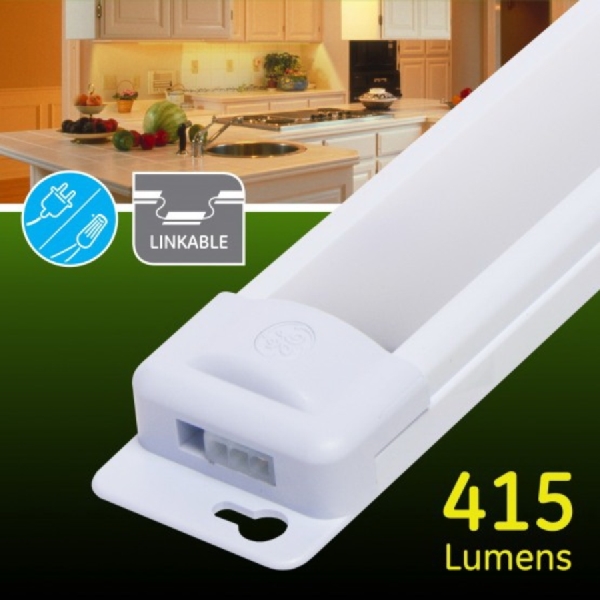 GE 38845-T1 Under Cabinet Light Fixture, 120 VAC, LED Lamp, 415 Lumens, 3000 K Color Temp, Plastic Fixture
