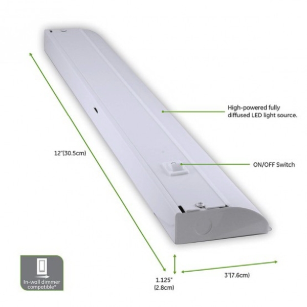 GE 26763 Under Cabinet Light Fixture, 120 VAC, LED Lamp, 496 Lumens, 3000 K Color Temp, Steel Fixture