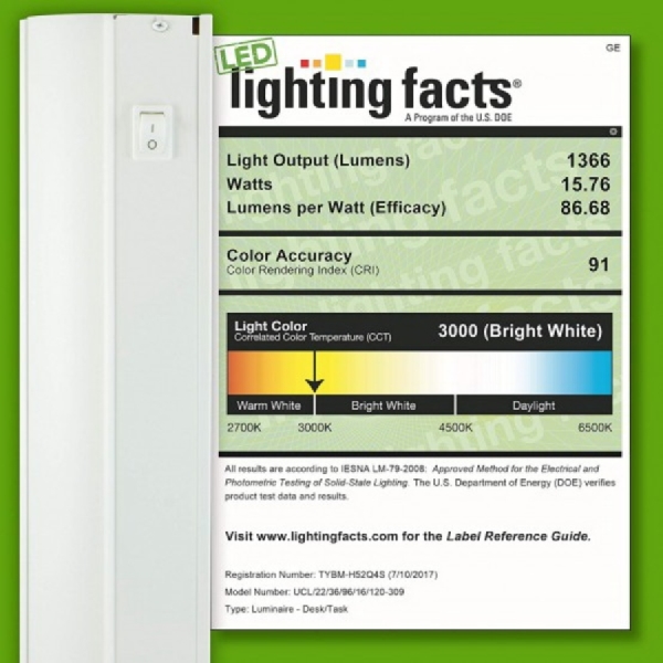 GE 29435 Light Fixture, 120 VAC, 1366 Lumens, 3000 K Color Temp, Steel Fixture, White Fixture