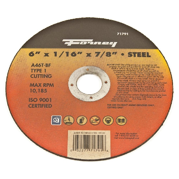 71791 Cut-Off Wheel, 6 in Dia, 1/16 in Thick, 7/8 in Arbor, 50 Grit, Coarse, Aluminum Oxide Abrasive