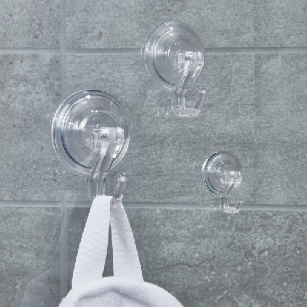 iDESIGN 18130 Suction Hook Set, Plastic Hook, Plastic Base, Clear Base - 2