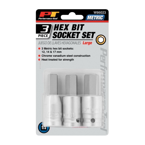 Performance Tool W86023 Hex Bit Socket Set, Vanadium Steel, Chrome-Plated - 2
