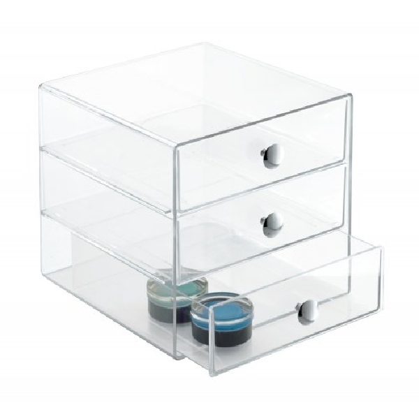 iDESIGN 35300 Drawer Organizer, 3-Compartment, Plastic, Chrome, Clear, 6-1/2 in OAL, 6-1/2 in OAH, 6-1/2 in OAW - 1