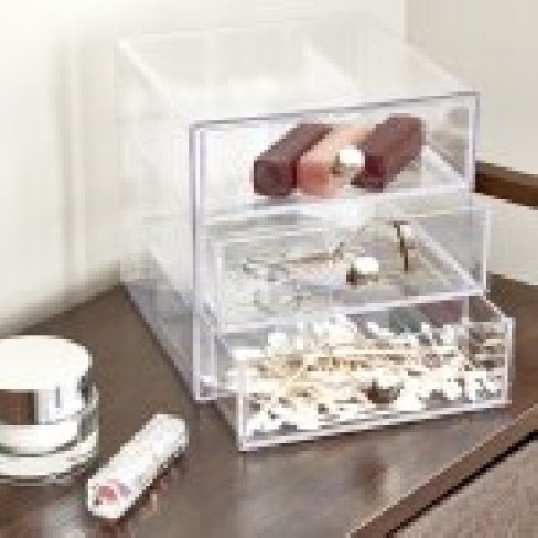 iDESIGN 35300 Drawer Organizer, 3-Compartment, Plastic, Chrome, Clear, 6-1/2 in OAL, 6-1/2 in OAH, 6-1/2 in OAW - 2