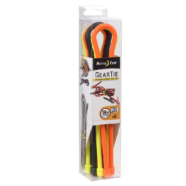 Gear Tie GTPP18-A1-R8 Twist-Tie, 6.2 mm Dia, 18 in L, Rubber, Black/Light Orange/Neon Yellow - 1