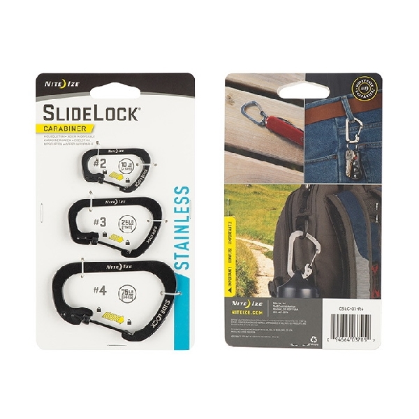 Nite Ize SlideLock CSLC-01-R6 Key Carabiner, Stainless Steel, Black