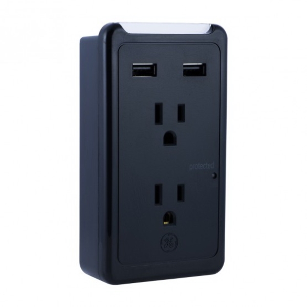 GE 13460 Surge Protector, 125 VAC, 15 A, 2-Outlet, 450 J Energy, Black - 2