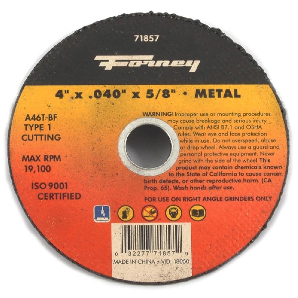71857 Cut-Off Wheel, 4 in Dia, 0.04 in Thick, 5/8 in Arbor, 50 Grit, Coarse, Aluminum Oxide Abrasive