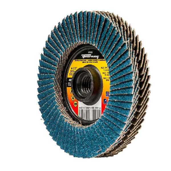 Forney 71925 Flap Disc, 4-1/2 in Dia, 5/8-11 in Arbor, 40/40 Grit, Coarse, Zirconia Abrasive - 2