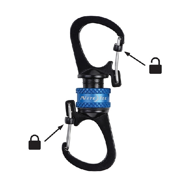 SlideLock MSBL-03-R7 Dual Carabiner, 1.6 in OAL, Aluminum, Blue